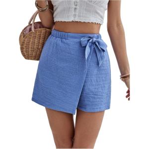 imageMakeMeChic Womens Bow Knot Skorts Wrap Front Wide Leg High Waisted Summer ShortsBlue