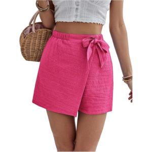 imageMakeMeChic Womens Bow Knot Skorts Wrap Front Wide Leg High Waisted Summer ShortsHot Pink
