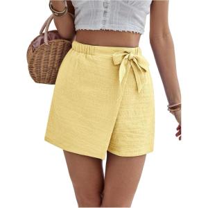 imageMakeMeChic Womens Bow Knot Skorts Wrap Front Wide Leg High Waisted Summer ShortsYellow