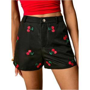 imageMakeMeChic Womens Cherry Shorts Straight Leg Summer Shorts with PocketBlack