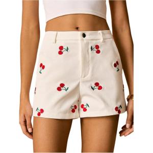 imageMakeMeChic Womens Cherry Shorts Straight Leg Summer Shorts with PocketWhite