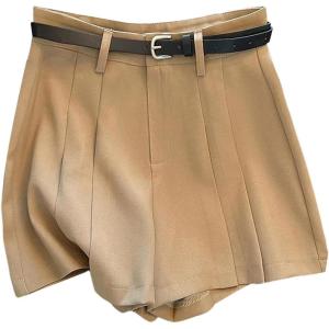 imageMakeMeChic Womens Dressy Shorts Pleated Work Office Dressy Wide Leg Business Shorts Without BeltKhaki