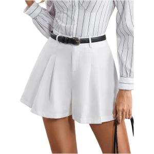 imageMakeMeChic Womens Dressy Shorts Pleated Work Office Dressy Wide Leg Business Shorts Without BeltWhite
