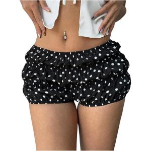 imageMakeMeChic Womens Polka Dots Ruffle Shorts Y2k Micro Bubble Shorts BloomersBlack