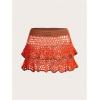 imageMakeMeChic Womens 3D Flower Crochet Skirt Summer Beach Cover Up Mini SkirtsOrange