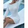 imageMakeMeChic Womens Bathing Suit Beach Cover Ups Knit Long Sleeve Backless Mini DressWhite