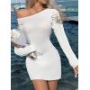 imageMakeMeChic Womens Bathing Suit Beach Cover Ups Knit Long Sleeve Backless Mini DressWhite