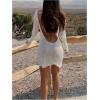 imageMakeMeChic Womens Bathing Suit Beach Cover Ups Knit Long Sleeve Backless Mini DressWhite