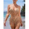 imageMakeMeChic Womens Cover Up Sets Halter Tie Back Fringe Hollow Out Swimsuit CoverupKhaki