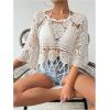 imageMakeMeChic Womens Crew Neck Crochet Swimsuit Cover Up 34 Sleeve Scallop Trim Beach CoverupApricot