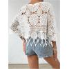 imageMakeMeChic Womens Crew Neck Crochet Swimsuit Cover Up 34 Sleeve Scallop Trim Beach CoverupWhite