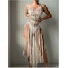 imageMakeMeChic Womens Crochet Fringe Cover Up Top Sleeveless Hollow Out Summer Beach CoverupApricot
