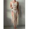 imageMakeMeChic Womens Crochet Fringe Cover Up Top Sleeveless Hollow Out Summer Beach CoverupApricot