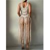 imageMakeMeChic Womens Crochet Fringe Cover Up Top Sleeveless Hollow Out Summer Beach CoverupApricot