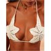 imageMakeMeChic Womens Crochet Knit Bikini Cover Up Sets Star Halter and Thong SwimsuitsBeige