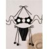 imageMakeMeChic Womens Crochet Knit Cover Up Set Strawberry Halter Bikini Top and Thong Swimsuit SetBlack and White