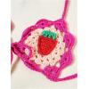 imageMakeMeChic Womens Crochet Knit Cover Up Set Strawberry Halter Bikini Top and Thong Swimsuit SetMulticolor