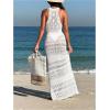 imageMakeMeChic Womens Crochet Sheer Halter Cover Up Dress Sleeveless Split Thigh Beach DressesWhite