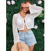 imageMakeMeChic Womens Floral Crochet Sheer Crop Cover Up Tie Front Long Sleeve Beach Cardigan CoverupsWhite