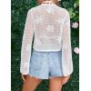 imageMakeMeChic Womens Floral Crochet Sheer Crop Cover Up Tie Front Long Sleeve Beach Cardigan CoverupsWhite