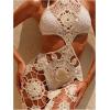 imageMakeMeChic Womens Floral Crochet Swimsuit Cover Up Halter Tie Back Summer Beach DressApricot