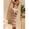 imageMakeMeChic Womens Floral Crochet Swimsuit Cover Up Halter Tie Back Summer Beach DressApricot
