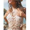 imageMakeMeChic Womens Floral Crochet Swimsuit Cover Up Halter Tie Back Summer Beach DressWhite