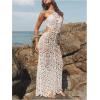 imageMakeMeChic Womens Floral Crochet Swimsuit Cover Up Halter Tie Back Summer Beach DressWhite