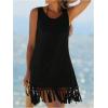 imageMakeMeChic Womens Fringe Hem Bikini Cover Up Sleeveless A Line Summer Short Beach DressBlack
