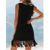 imageMakeMeChic Womens Fringe Hem Bikini Cover Up Sleeveless A Line Summer Short Beach DressBlack