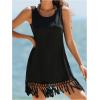 imageMakeMeChic Womens Fringe Hem Bikini Cover Up Sleeveless A Line Summer Short Beach DressBlack