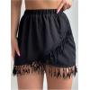 imageMakeMeChic Womens Fringe Hem Cover Up Skirt Textured Wrap Front Elastic Waist Summer Beach Skirts