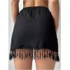 imageMakeMeChic Womens Fringe Hem Cover Up Skirt Textured Wrap Front Elastic Waist Summer Beach Skirts