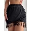 imageMakeMeChic Womens Fringe Hem Cover Up Skirt Textured Wrap Front Elastic Waist Summer Beach Skirts
