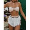 imageMakeMeChic Womens Fringe Skirt Cover Ups Tie Side Swimwear Beach Mini SkirtsWhite