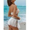 imageMakeMeChic Womens Fringe Skirt Cover Ups Tie Side Swimwear Beach Mini SkirtsWhite