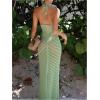 imageMakeMeChic Womens Hollow Out Cover Up Dress Tie Backless Halter Neck Sleeveless Beach Swimsuit Maxi DressesGreen
