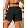 imageMakeMeChic Womens Plus Size Beach Shorts Bottom Tassel Hem Elastic Waist Summer Cover Up ShortsBlack
