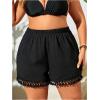 imageMakeMeChic Womens Plus Size Beach Shorts Bottom Tassel Hem Elastic Waist Summer Cover Up ShortsBlack