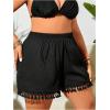 imageMakeMeChic Womens Plus Size Beach Shorts Bottom Tassel Hem Elastic Waist Summer Cover Up ShortsBlack
