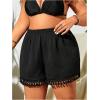 imageMakeMeChic Womens Plus Size Beach Shorts Bottom Tassel Hem Elastic Waist Summer Cover Up ShortsBlack