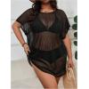 imageMakeMeChic Womens Plus Size Bikini Cover Up Crew Neck Half Sleeve Sheer Beach DressesBlack