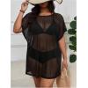 imageMakeMeChic Womens Plus Size Bikini Cover Up Crew Neck Half Sleeve Sheer Beach DressesBlack