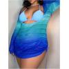 imageMakeMeChic Womens Plus Size Cover Up Dress Sheer Long Sleeve Drawstring Beach Mini DressesBlue
