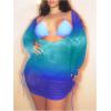 imageMakeMeChic Womens Plus Size Cover Up Dress Sheer Long Sleeve Drawstring Beach Mini DressesBlue