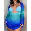imageMakeMeChic Womens Plus Size Cover Up Dress Sheer Long Sleeve Drawstring Beach Mini DressesBlue
