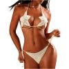 imageMakeMeChic Womens Crochet Knit Bikini Cover Up Sets Star Halter and Thong SwimsuitsBeige