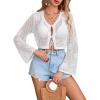 imageMakeMeChic Womens Floral Crochet Sheer Crop Cover Up Tie Front Long Sleeve Beach Cardigan CoverupsWhite