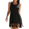 imageMakeMeChic Womens Fringe Hem Bikini Cover Up Sleeveless A Line Summer Short Beach DressBlack