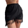 imageMakeMeChic Womens Fringe Hem Cover Up Skirt Textured Wrap Front Elastic Waist Summer Beach Skirts